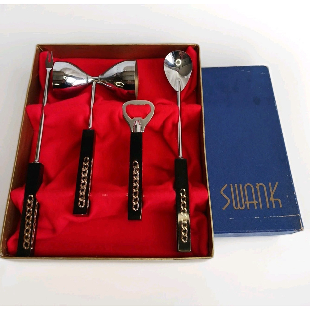 Vintage MCM Swank Lucite Handle Cocktail Set